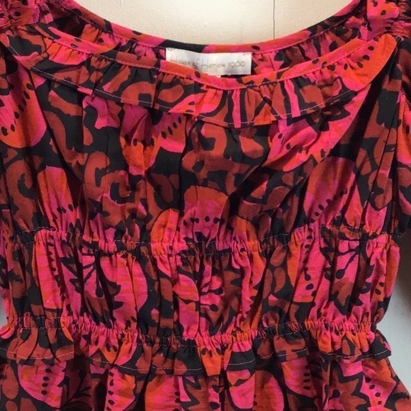 House of Harlow 1960 Shania Fuchsia block print puff sleeve milkmaid dress NWT M - Picture 2 of 7